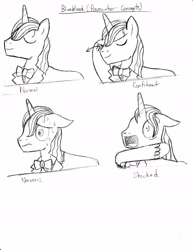 Size: 5100x6600 | Tagged: safe, artist:thealjavis, prince blueblood, pony, unicorn, absurd resolution, ace attorney, elements of justice, eyes closed, male, monochrome, nervous, open mouth, prosecutor, shocked, sketch, stallion, sweat