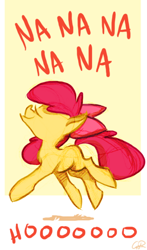 Size: 406x692 | Tagged: safe, artist:capnpea, derpibooru import, apple bloom, earth pony, apple bloom's bow, female, filly, hair bow, red mane, yellow coat