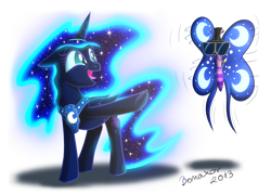 Size: 1800x1299 | Tagged: safe, artist:bonaxor, derpibooru import, nightmare moon, oc, oc:dream, pet, pet oc