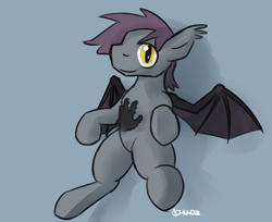 Size: 1641x1337 | Tagged: safe, artist:johnnoz, derpibooru import, oc, oc only, oc:stygius, bat pony, pony, fallout equestria, bellyrubs