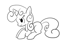 Size: 1500x1000 | Tagged: safe, derpibooru import, sweetie belle, pony, unicorn, black and white, female, filly, grayscale, monochrome, simple background, solo, white background