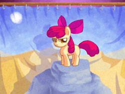 Size: 1024x770 | Tagged: safe, artist:gachucho, derpibooru import, apple bloom, curtain, desert, shadow, solo