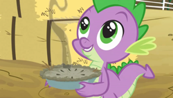 Size: 1280x720 | Tagged: safe, derpibooru import, screencap, spike, dragon, spike at your service, male, pie