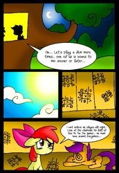 Size: 551x800 | Tagged: safe, artist:neoncabaret, derpibooru import, apple bloom, scootaloo, earth pony, pegasus, pony, comic:apple bites, comic, female, filly, tic tac toe