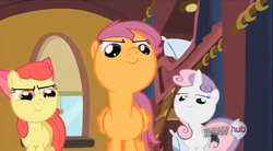 Size: 852x471 | Tagged: safe, derpibooru import, screencap, apple bloom, scootaloo, sweetie belle, just for sidekicks, faic