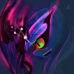 Size: 1280x1280 | Tagged: safe, artist:noideasfornicknames, derpibooru import, lyra heartstrings, bust, corrupted, dark magic, hand, possessed, sombra eyes