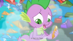 Size: 1176x662 | Tagged: safe, derpibooru import, screencap, spike, dragon, owl's well that ends well, youtube caption