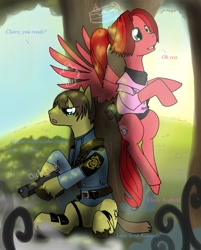 Size: 1267x1578 | Tagged: safe, derpibooru import, claire redfield, crossover, gun, leon s. kennedy, leon scott kennedy, ponified, resident evil