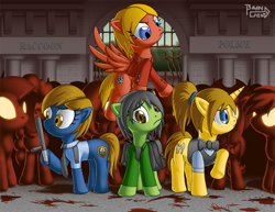 Size: 900x696 | Tagged: safe, derpibooru import, zombie, alyssa ashcroft, cindy lennox, crossover, ponified, resident evil, rita(officer), yoko suzuki