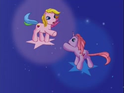 Size: 640x480 | Tagged: safe, derpibooru import, cheerilee (g3), rarity (g3), g3, the runaway rainbow, reaching, sad, stars