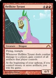 Size: 223x310 | Tagged: safe, derpibooru import, edit, edited screencap, screencap, spike, dragon, secret of my excess, card, climbing, magic the gathering, solo, spikezilla, trading card edit