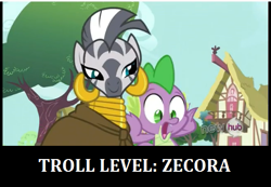 Size: 511x354 | Tagged: safe, derpibooru import, spike, zecora, dragon, zebra, image macro