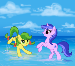 Size: 1000x870 | Tagged: safe, artist:sugarcup, derpibooru import, apple fritter, sea swirl, seafoam, apple family member