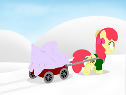 Size: 1280x960 | Tagged: safe, artist:dtcx97, derpibooru import, apple bloom, cart, post-crusade, snow, solo