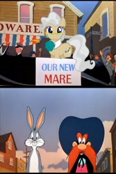 Size: 1148x1720 | Tagged: safe, derpibooru import, edit, mayor mare, bugs bunny, looney tunes, yosemite sam