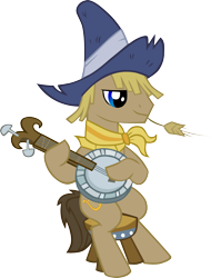 Size: 1500x1971 | Tagged: safe, artist:lavenderextract, derpibooru import, earth pony, pony, banjo, lidded eyes, musical instrument, simple background, sitting, solo, transparent background, vector