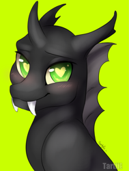 Size: 1131x1500 | Tagged: safe, artist:nummynumz, oc, oc only, oc:omni, changeling, blushing, bust, changeling oc, green changeling, heart eyes, portrait, wingding eyes