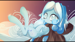 Size: 3840x2160 | Tagged: safe, artist:an-m, oc, oc only, oc:snowdrop, cloud, looking at you, snow, snowflake, solo