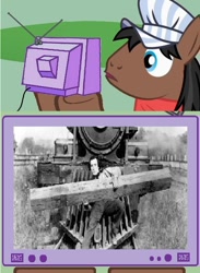 Size: 440x600 | Tagged: safe, derpibooru import, full steam, promontory, buster keaton, exploitable meme, meme, train, tv meme