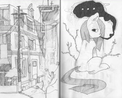 Size: 1280x1027 | Tagged: safe, artist:lonelycross, marble pie, monochrome, sketch, solo, traditional art