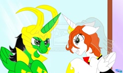 Size: 1160x689 | Tagged: safe, artist:soldierboycaboose, derpibooru import, avengers, black widow (marvel), loki, marvel, parody, ponified, this day aria