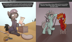 Size: 3758x2200 | Tagged: safe, artist:triplesevens, oc, oc only, oc:dusty sprinkles, earth pony, unicorn, desert, implied death, lore, rubber duck, spear, sword, trader, tribal, wanderlanders