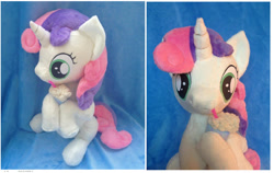 Size: 1024x648 | Tagged: safe, artist:epicrainbowcrafts, derpibooru import, sweetie belle, irl, milkshake, photo, plushie, solo