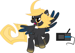 Size: 1600x1131 | Tagged: safe, artist:likonan, artist:restlessillustrator, derpibooru import, oc, oc only, pegasus, pony, blonde, cutie mark, earpiece, facial markings, flying, gray, ri, serious, serious face, simple background, transparent background