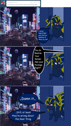 Size: 1134x2003 | Tagged: safe, artist:lunaprotege, artist:zeroblue4, derpibooru import, oc, oc only, bat pony, human, pony, ask, ask sburb ponies, blue shift, bus, car, city, earth, tumblr