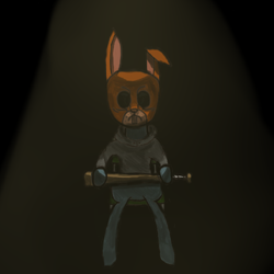 Size: 500x500 | Tagged: safe, derpibooru import, rabbit, bunny ears, clothes, crossover, graham, hoodie, hotline miami, mask, ponified, sitting