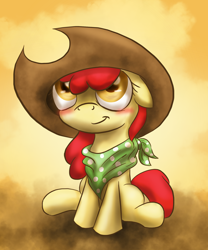 Size: 1600x1920 | Tagged: safe, artist:zedrin, derpibooru import, apple bloom, earth pony, apple bloom's bow, bandana, female, filly, hair bow, red mane, yellow coat