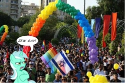 Size: 614x411 | Tagged: safe, derpibooru import, lyra heartstrings, edgy, ew gay, gay marriage, gay pride flag, israel, jew, obligatory pony, op is a cuck, op is trying to start shit, parody, pride parade, trying too hard