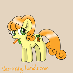 Size: 1000x1000 | Tagged: safe, artist:verminshy, derpibooru import, carrot top, golden harvest, 30 minute art challenge, carrot, cutie top, food, mouth hold, solo