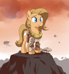 Size: 800x856 | Tagged: safe, artist:doomy, derpibooru import, oc, oc only, oc:backy, earth pony, pony, armor, cliff racer, crossover, female, mare, morrowind, netch, solo, the elder scrolls, tumblr