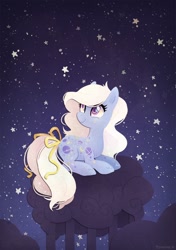 Size: 524x744 | Tagged: safe, artist:tsurime, derpibooru import, night glider (g1), g1, g1 to g4, generation leap, night, prone, solo, stars