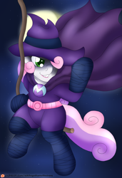 Size: 2335x3411 | Tagged: safe, artist:blackbewhite2k7, mare do well, sweetie belle, commission, moon, night, patreon, rope, sweetie do well, swinging