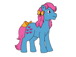 Size: 2000x1500 | Tagged: safe, artist:katarakta4, derpibooru import, bow tie (g1), earth pony, pony, g1, bow, female, hair bow, mare, solo, tail bow