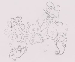 Size: 1500x1240 | Tagged: safe, artist:santanon, derpibooru import, fluffy pony, sea pony, fluffy pony drowns, sea fluffies