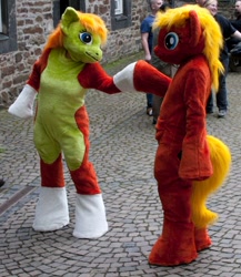 Size: 504x581 | Tagged: safe, derpibooru import, human, fursuit, hoofbump, irl, irl human, photo