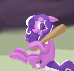 Size: 1000x961 | Tagged: safe, artist:klondike, derpibooru import, screwball, baseball bat, night, solo, stars, swirly eyes, tumblr