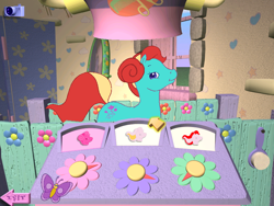 Size: 800x600 | Tagged: safe, derpibooru import, screencap, ivy, g2, alternate hair color, alternate hairstyle, dressup, game, hair bun, hair dryer, leia, my little pony friendship gardens, pc game, princess leia, video game