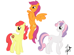 Size: 900x675 | Tagged: safe, artist:ishioshima, derpibooru import, apple bloom, scootaloo, sweetie belle, cutie mark crusaders, older