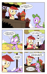 Size: 1320x2040 | Tagged: safe, artist:karzahnii, derpibooru import, roseluck, spike, dragon, comic, flower, generosity, rose, tales from ponyville