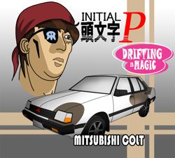 Size: 800x726 | Tagged: safe, artist:sudro, derpibooru import, pipsqueak, car, crossover, humanized, initial d, japanese, parody, wat