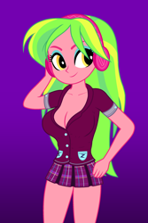 Size: 2000x3000 | Tagged: safe, edit, editor:ah96, lemon zest, equestria girls, friendship games, adorasexy, big breasts, breast edit, breasts, busty lemon zest, cleavage, clothes, crystal prep academy uniform, female, gradient background, hand on hip, headphones, miniskirt, ms paint, plaid skirt, pleated skirt, school uniform, sexy, skirt, solo, stupid sexy lemon zest, thighs