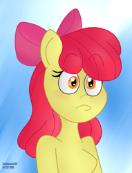 Size: 3055x4000 | Tagged: safe, artist:scobionicle99, apple bloom, anthro, earth pony, pony, apple bloom's bow, female, red mane, solo, yellow coat