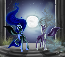 Size: 2990x2632 | Tagged: safe, artist:giuliabeck, derpibooru import, nightmare moon, alicorn, pony, black coat, female, horn, mare, moon, solo, wings