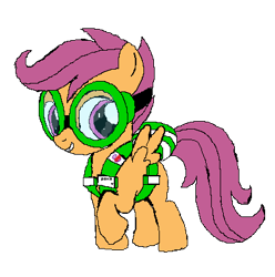 Size: 391x394 | Tagged: safe, artist:the-poko, derpibooru import, scootaloo, clothes, goggles, parachute, simple background, skydiving gear, sprite, transparent background, vector