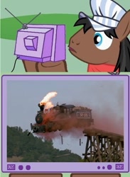 Size: 439x600 | Tagged: safe, derpibooru import, full steam, promontory, back to the future, exploitable meme, meme, train, tv meme