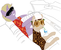 Size: 1234x1008 | Tagged: safe, artist:gitgud, derpibooru import, oc, oc:brann flakes, oc:cookie dough, oc:cookie dough (trottingham), car, crossover, fear and loathing in las vegas